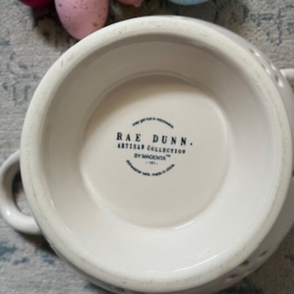 Rae Dunn Baby Chick "PEEP" Ceramic Strainer Colander with Colorful Eggs - Picture 5 of 9